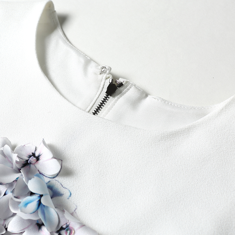 Висок Квалитет 2017 Дизајнер Пистата Лето се Облекуваат Жените домот Сирена Ракави Бела Флорални Печатени Appliques Повик Облека