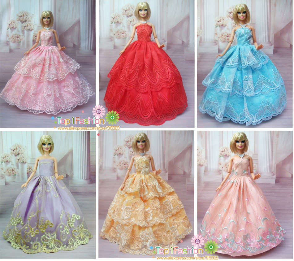 15 Предмети = 5 Свадба Невестата се Облекуваат Принцеза Gown + 5 Пара Чевли + 5 додатоци За Барби Кукла Подарок Бебе