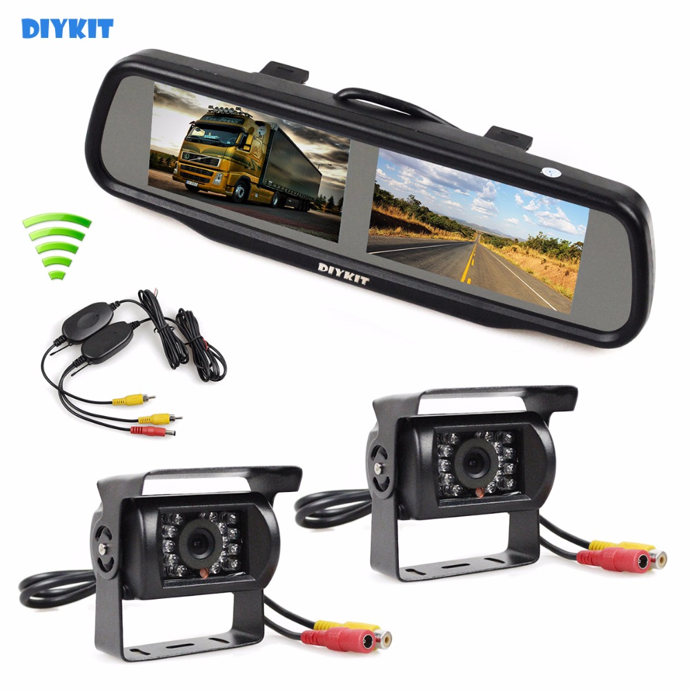 DIYKIT Двојна 4.3 инчен Екран TFT LCD Rearview Автомобил Огледало Монитор + 2 x CCD Водоотпорен Автомобил Задните Видите Обратна Автомобил, Камион, Автобус Камера