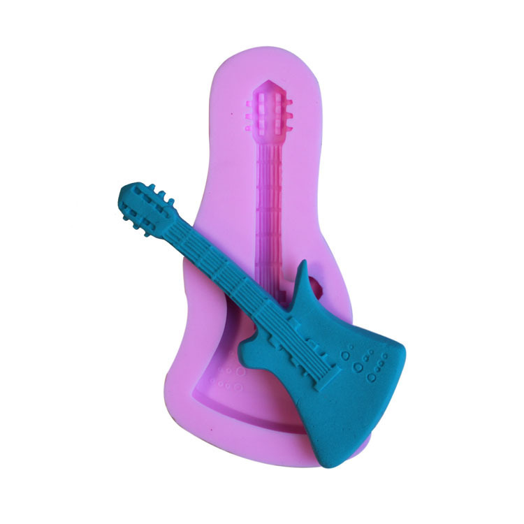 Топло-продажба 3D Виолина Силиконски Калап Гитара Фондан Торта Декорирање Алатки Калап за Сапун Розова Боја D451