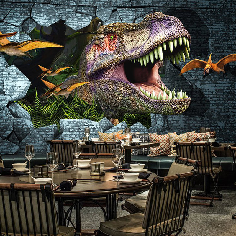 3D Позадина Животинско Диносаурус Скршени Ѕид Mural Ресторан, Кафе Спалната соба Креативни Оркестарот Не-Плетени Ѕид Трудови Murales Де Споредено 3D