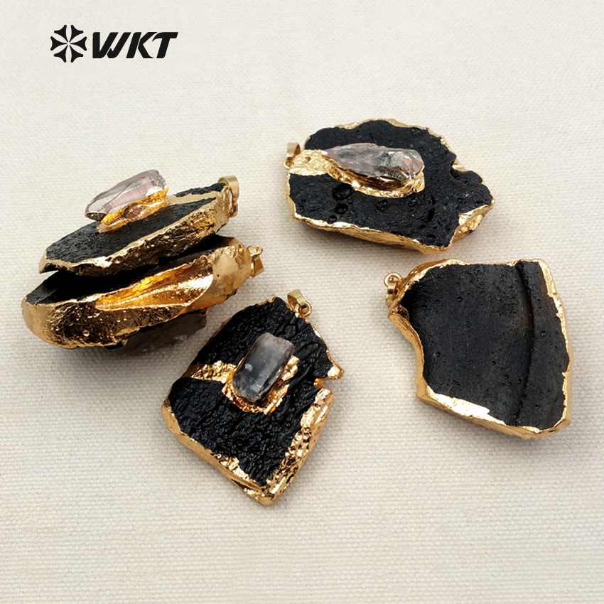 WT-P1284 трговија на Големо Мода Црниот Турмалин Pendant Со Кристално Злато Позлата Случаен Форма Pendant За Накит DIY Одлуки