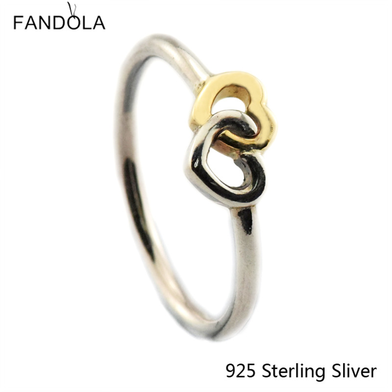 925 Sterling Silver Прстени срце до Срцето 14K Злато За Жените Оригиналниот Шарм Европски Стил Накит CKK