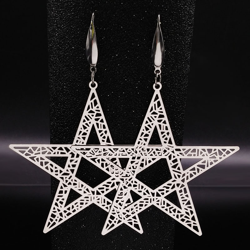 Мода Ѕвезда петокрака од не ' Рѓосувачки Челик Dangle Обетки Жените Накит Сребрена Боја Големи Обетки Накит pendiente