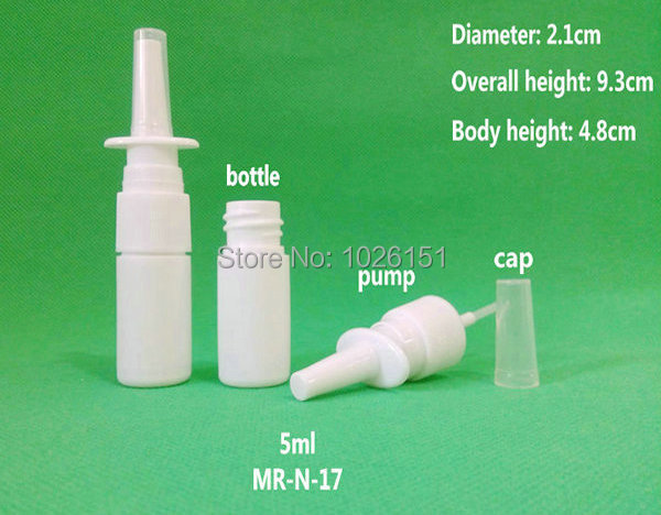 100pcs/многу 5ml Назален Спреј Шишиња, Sterilized 5ml HDPE Бела Пластика Носот Магла Спреј Шише со 18/410 Носната Sprayer