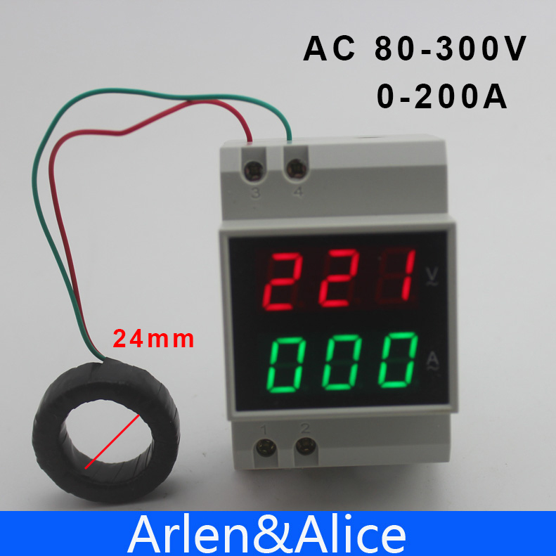Din железнички LED AC 80-300V 0-200A екранот Напон и струја метар со екстра КТ Тековната Трансформатори voltmeter ammeter