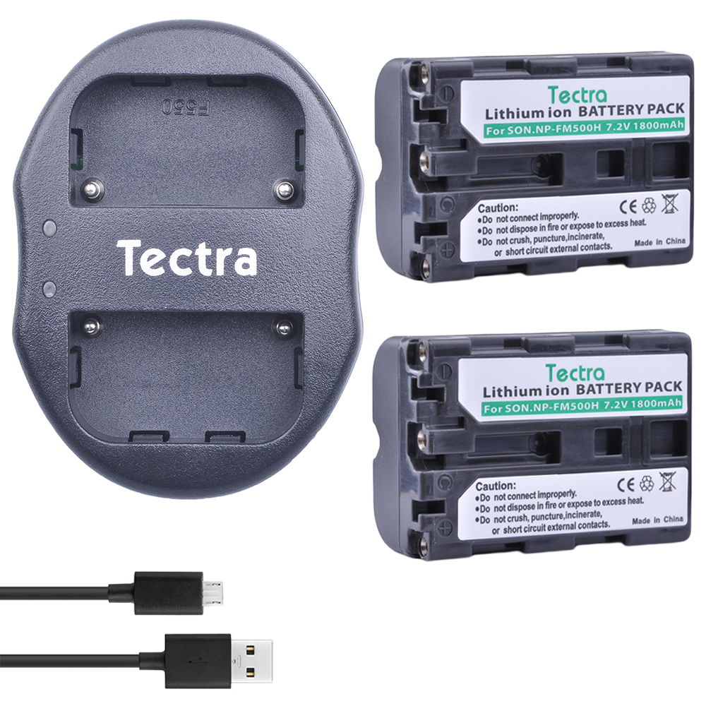 Tectra 2 парчиња NP-FM500h Bateria + USB Двојна Полнач за Sony A57 A65 A77 A99 A350 A550 A580 A900 A300 A900 A700 A200