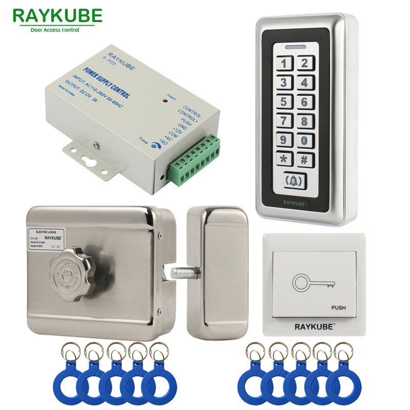 RAYKUBE Електричен Мотор за Заклучување на RFID Контрола на Пристап на Системот за Полнење + Метал Лозинка Тастатурата+Излез Копчето+ID Keyfobs Електрично Заклучување Целос?
