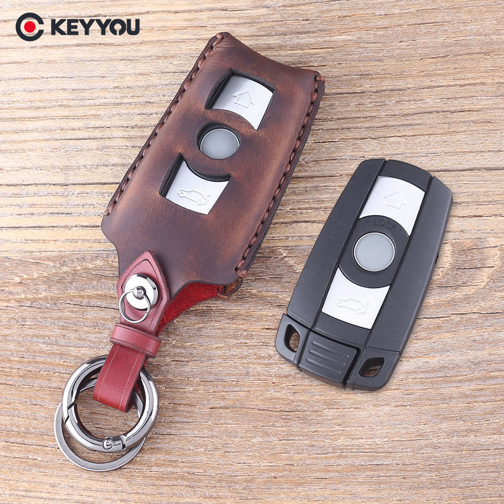 KEYYOU 3 Копчето на Далечинскиот Клуч Случај За BMW 1 3 5 6 Серија E90 E91 E92 E60 Smart Key Школка Сечилото Фоб Кожа