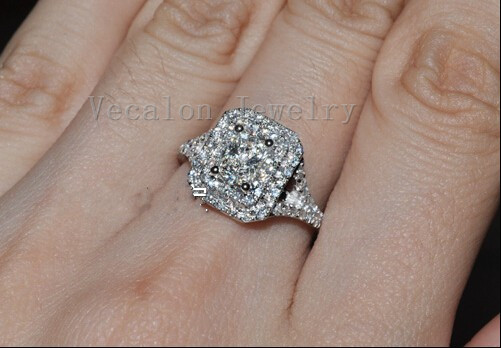 Vecalon Мода прстен Принцеза намали 2ct 5A Циркон cz прстен 10KT Бело Злато Исполнет Жените Ангажман Свадба Бенд прстен
