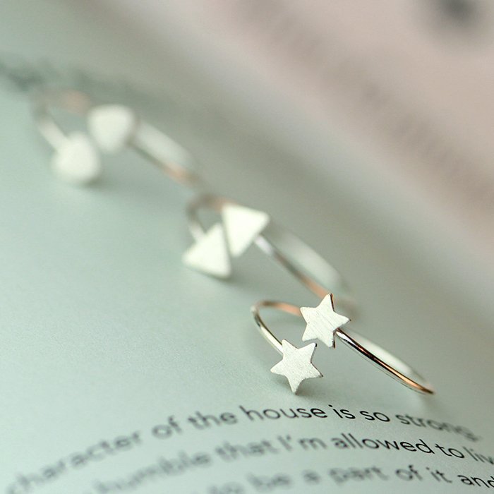 Новодојдени 925 Фунта Сребрена Ѕвезда Срцето Триаголник Прстени за Жените Прилагодлива Големина Прстен Мода фунта-сребро-накит
