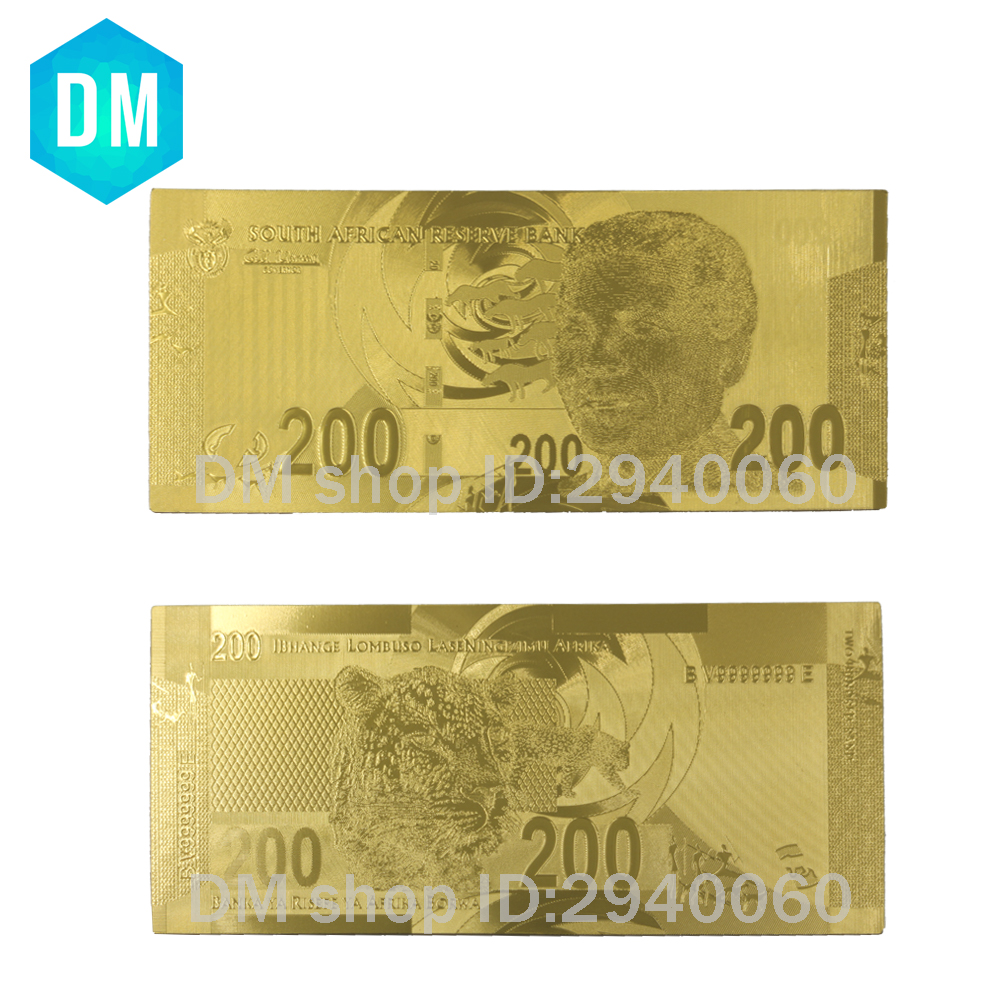 Добар Квалитет Collectable Вредност Јужна Африка Банкноти 200 Ранд Банкноти Во 24K Злато Позлатен Лажни Пари за Собирање