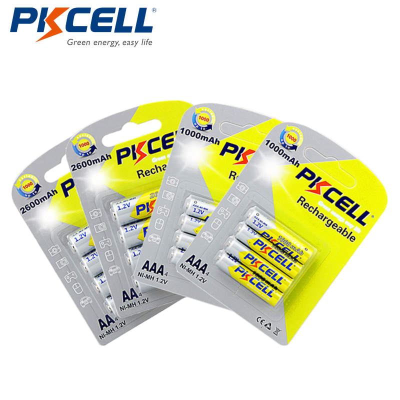 PKCELL 2Pack/8Pcs Ni-МЗ AAA Батерија 1.2 V 1000mAh+ 2Pack/8Pcs NiMH АА Акумулатори 2600mAh 1.2 Volt