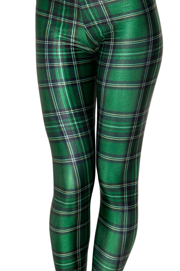 Моден Жените Шкотскиот Зелена Мрежа Печати Leggings Тенок Одговара Тенка Еластична Полиестер Cos Партија Панталони Секојдневен