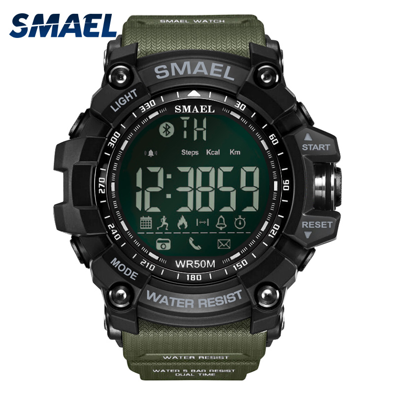 Мажите Дигитални Спорт Машки Часовник Smael Бренд Kahki Стил Bluetooth Врска LED Smart рачни часовници Хронограф Авто