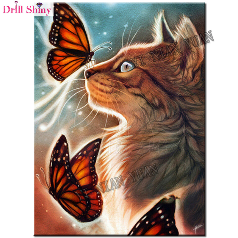Полн Плоштад Дијамант 5D DIY Дијамант Сликарство Мачка и пеперутка Везови Крстот Бод Кристал Мозаик дијамант Сликарство