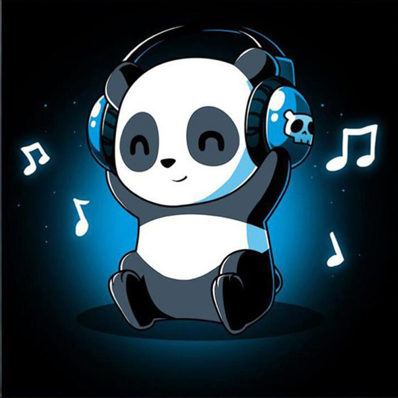 20x20cm Дијамант Мозаик цртан филм панда Слушаат музика 5D Дијамант Сликарство Крстот Бод Diy Целосна Дијамант Везови