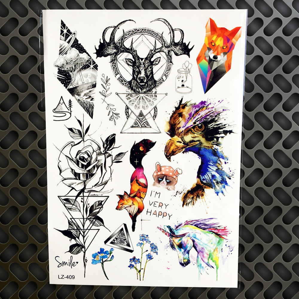 Геометриски Дијамант Дизајн Ајкула Фокс Hummingbird Молец Привремена Тетоважа Налепници Вода Трансфер Лажни Црна Тетоважа
