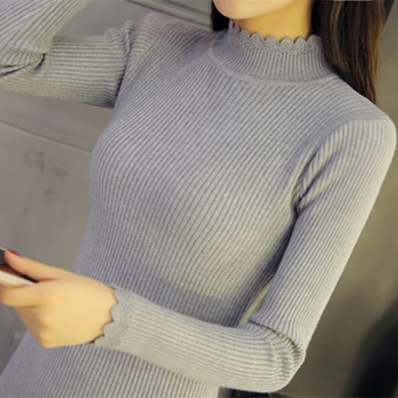 OHCLOTHING Нови корејски зимски џемпер женски пол глава краток риза ракав turtleneck џемпер тенок задебелена еластична цврсти