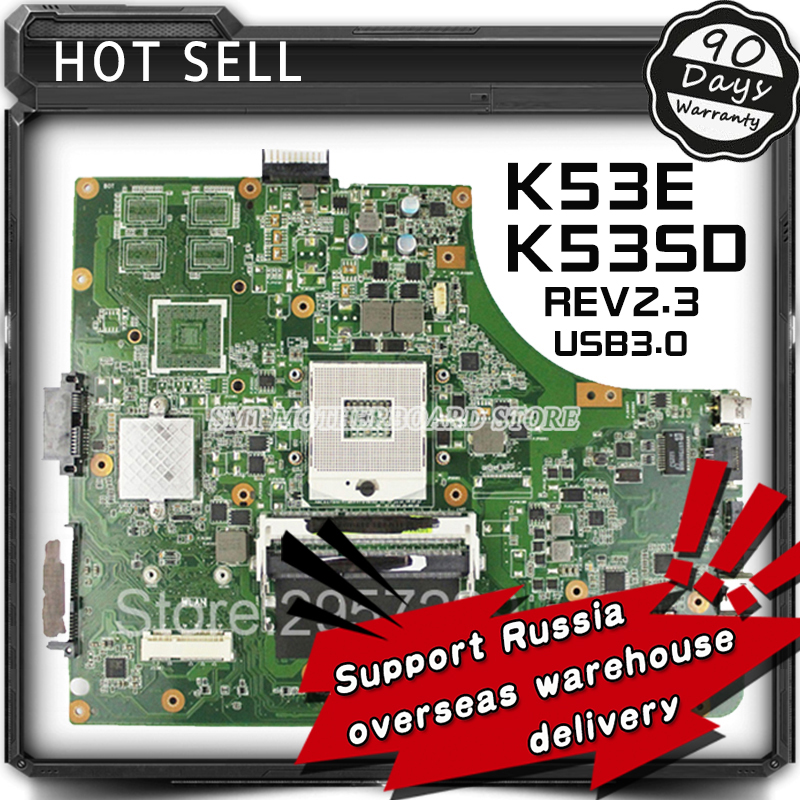 A53E K53E K53SD Mianboard За Asus A53E A53S K53E K53S K53SD лаптоп плоча HM65 Рев: 2.3 плоча USB3.0 работи
