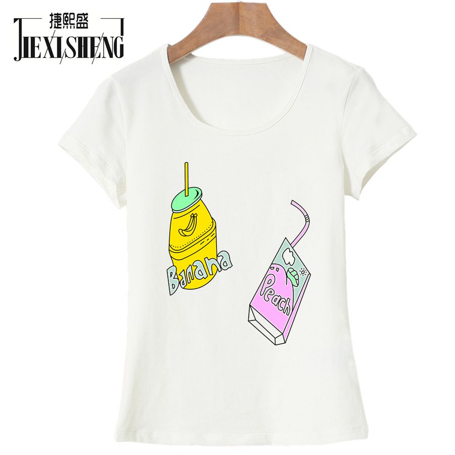 најновите лето стил на жените т кошула Симпатична Kawaii лубеницата сладолед Печатени tshirt памук врвот tees Кратко sleeve жените облека