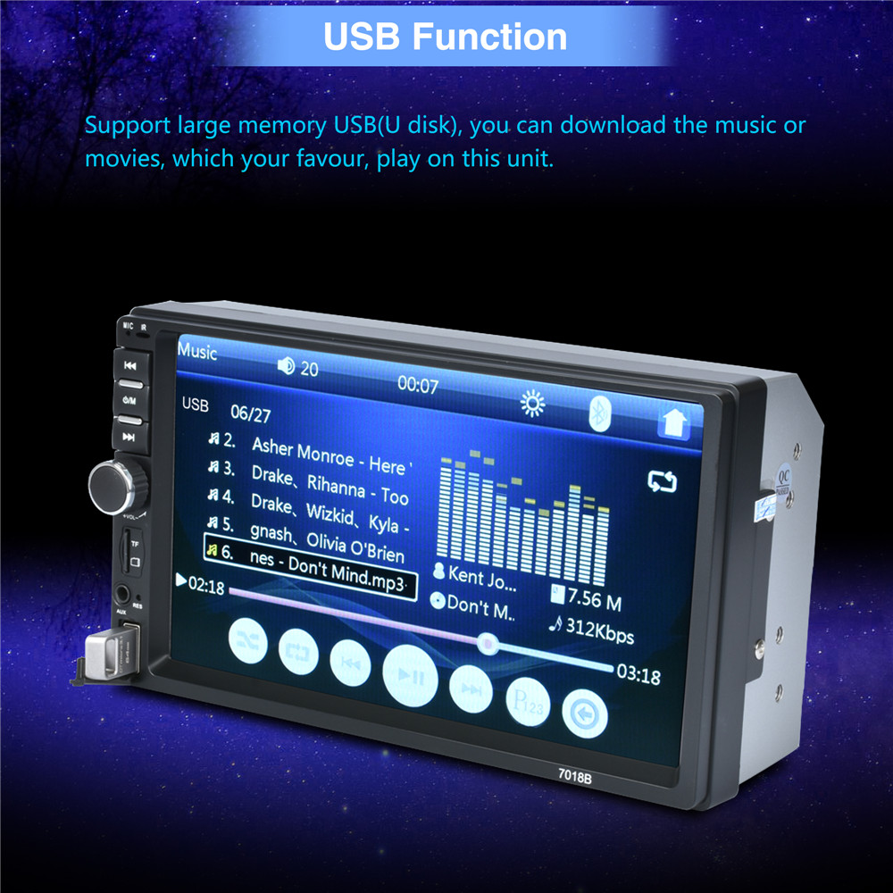 7018B 2 Din 7 инчен LCD екран на Допир е радио за автомобил играч Bluetooth Автомобил Аудио рацете слободни за Поддршка на Задните Приказот на Камерата за повеќе јазици