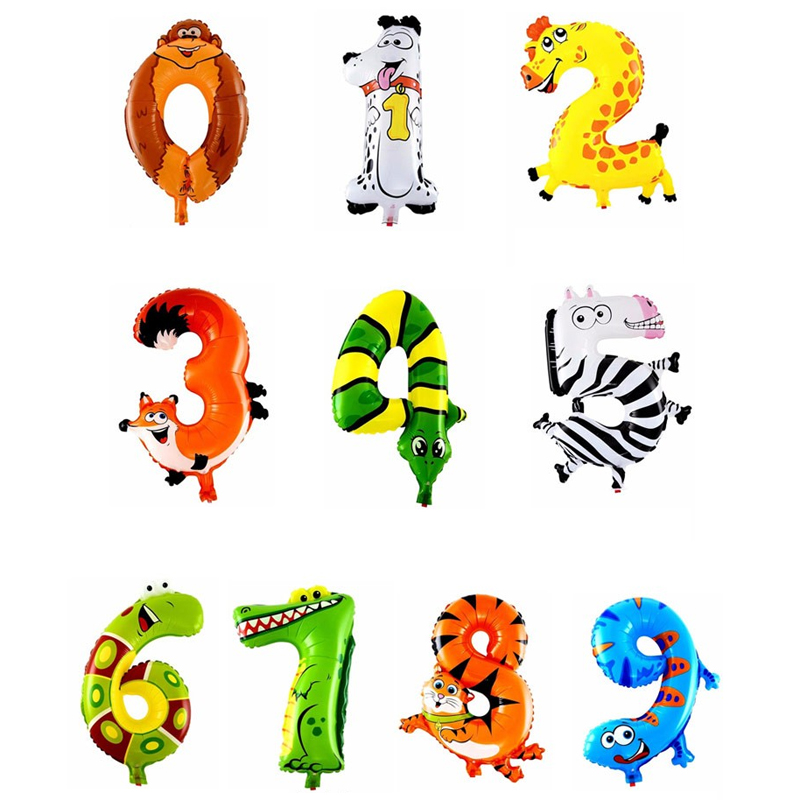 10Pcs/set Животинско Број Фолија Гумени Балони Свадба Среќен Роденден Воздух Балон на Децата Подароци Партија Гумени Играчки