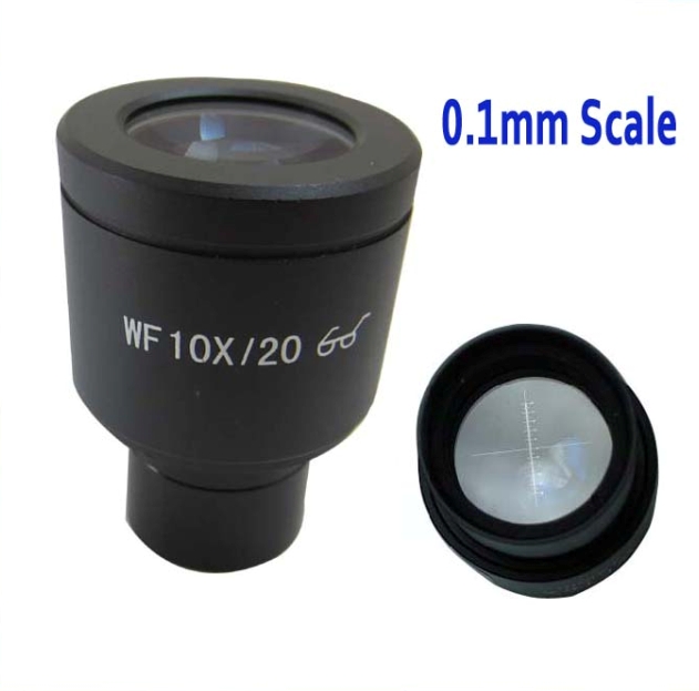 1pc WF10X 20mm Висока Eyepoint Биолошки Микроскоп Окуларот Леќи на Дипломирани Скала Reticle Владетел 0.1 mm и Монтажа Големина 23.2 mm