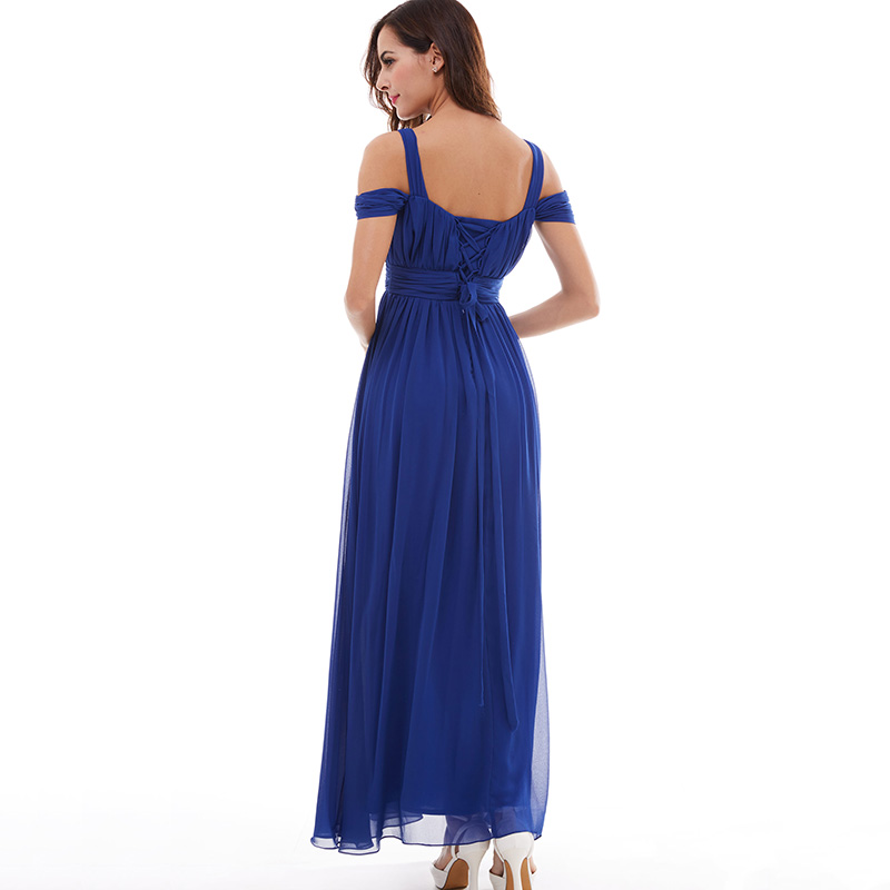 Tanpell ремени пром фустан евтини темно кралска сина кат должина линија обвиткан фустани назад чипка формално вечер долго