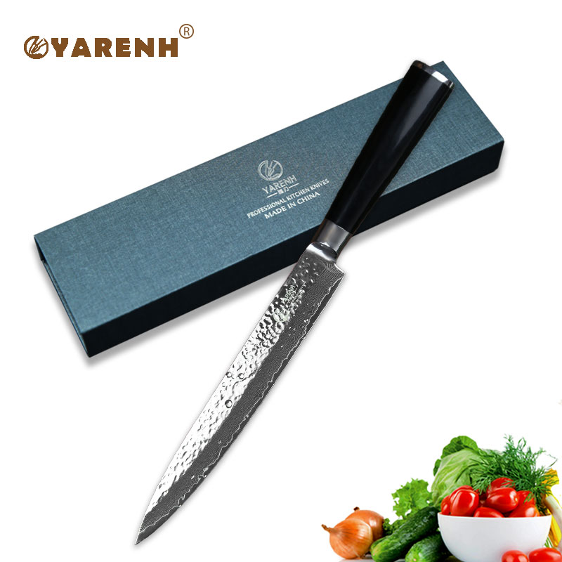 YARENH 8 месо секира со Micarta се справи со јапонски кујнски ножеви дамаск челик Sashimi нож готвење ножеви бесплатен превозот