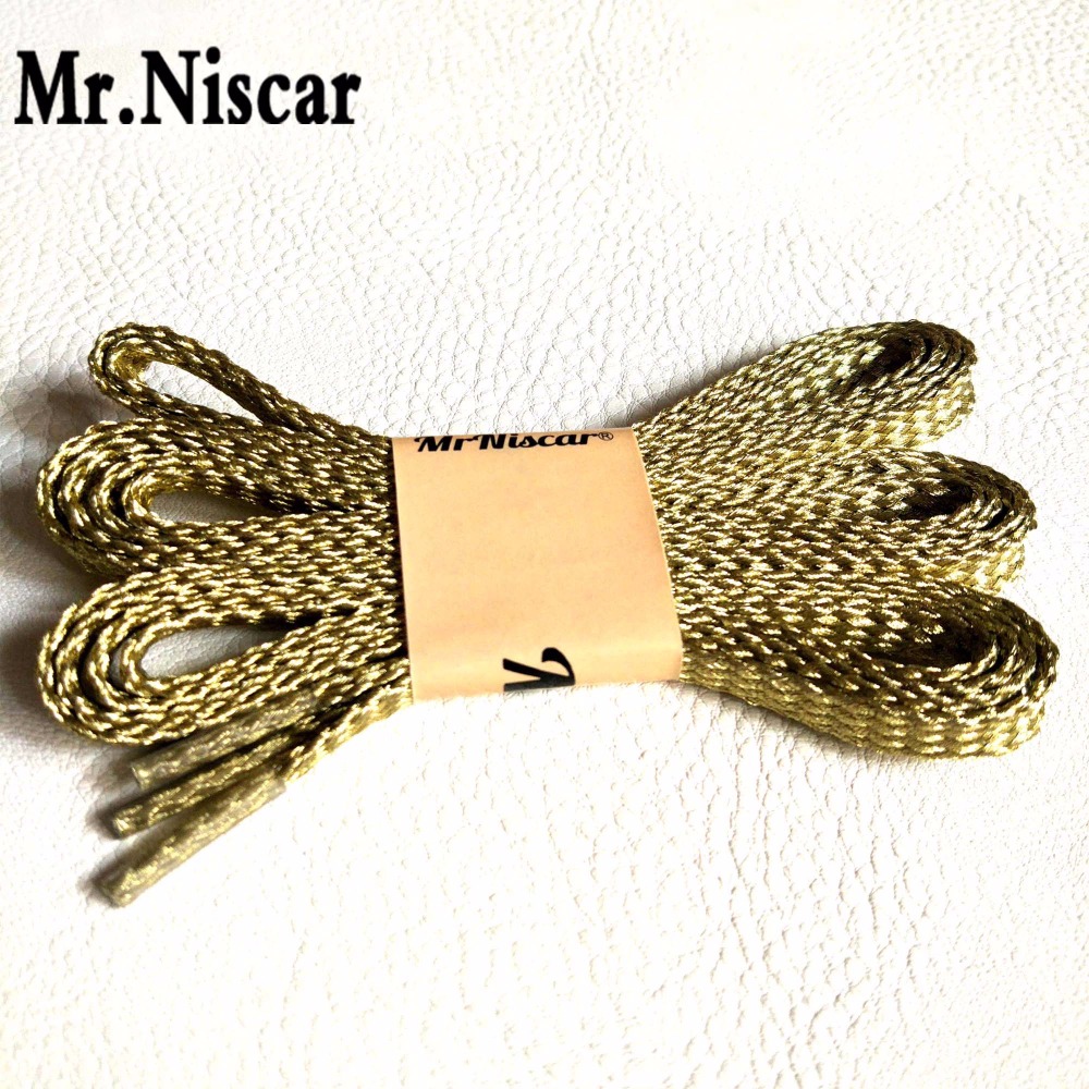 Г-дин Niscar 1 Пар на Злато Линија Рамен Shoelaces Имитација 24K Златна Свила Чевли Laces Стрингови Силна Ширина 0.7