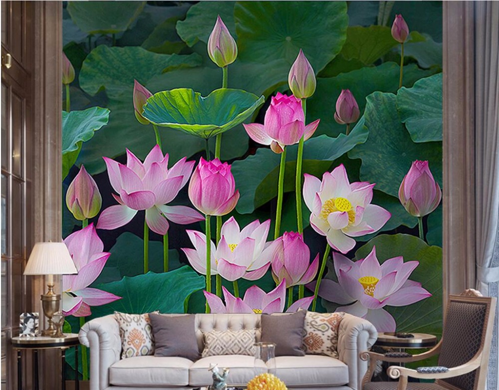 Обичај mural фото 3d слика за позадина На lotus езерцето дневна соба оркестарот сликарство 3d ѕид мурали позадина за