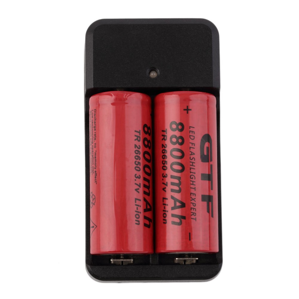GTF 2 парчиња 26650 3.7 V 8800mAh Батерија Li-ion Батерија + ЕУ Полнач