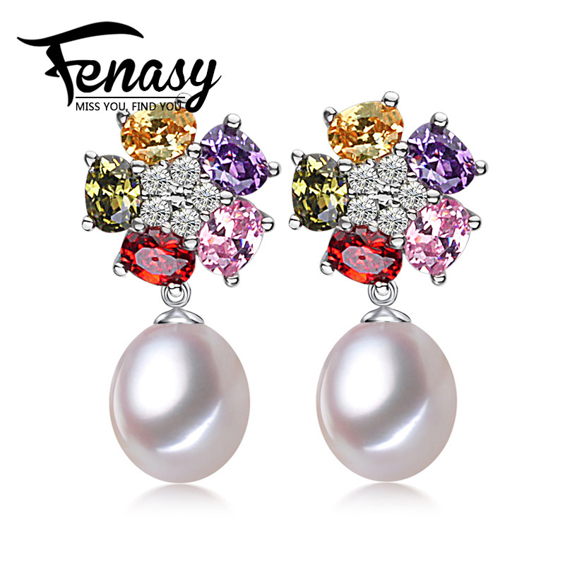 FENASY Бисер, рубин earring,925 Фунта Сребро обетки,Роденден, свадба подарок кутија за Накит за Жените ,цвеќиња мода обетки