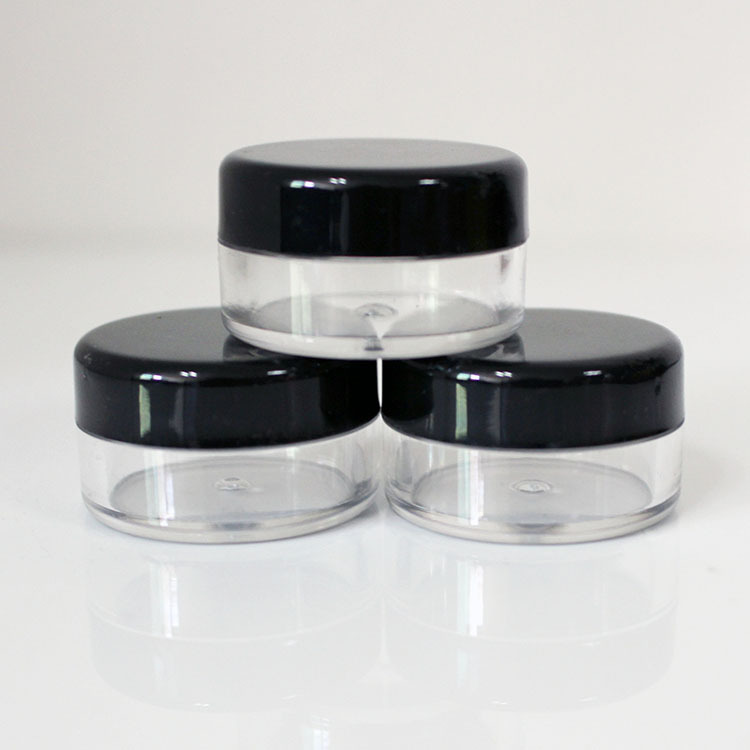 100pcs 5g/ многу црна транспарентен крем мала тегла / пластични козметички шишиња / празни тегли од лабава сенки во прав