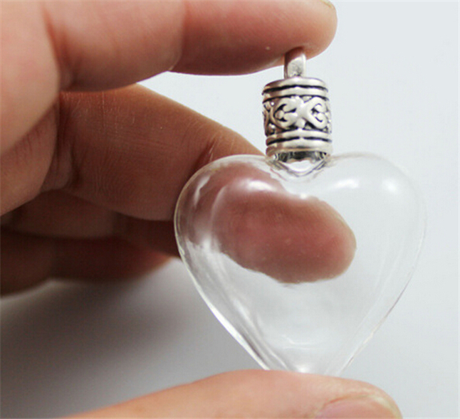 5PCS/Многу Големо Мини Срце облик на Стакло Шише Тегли Шарм Приврзоци Со Метални тока За Правење Ѓердан DIY Додатоци