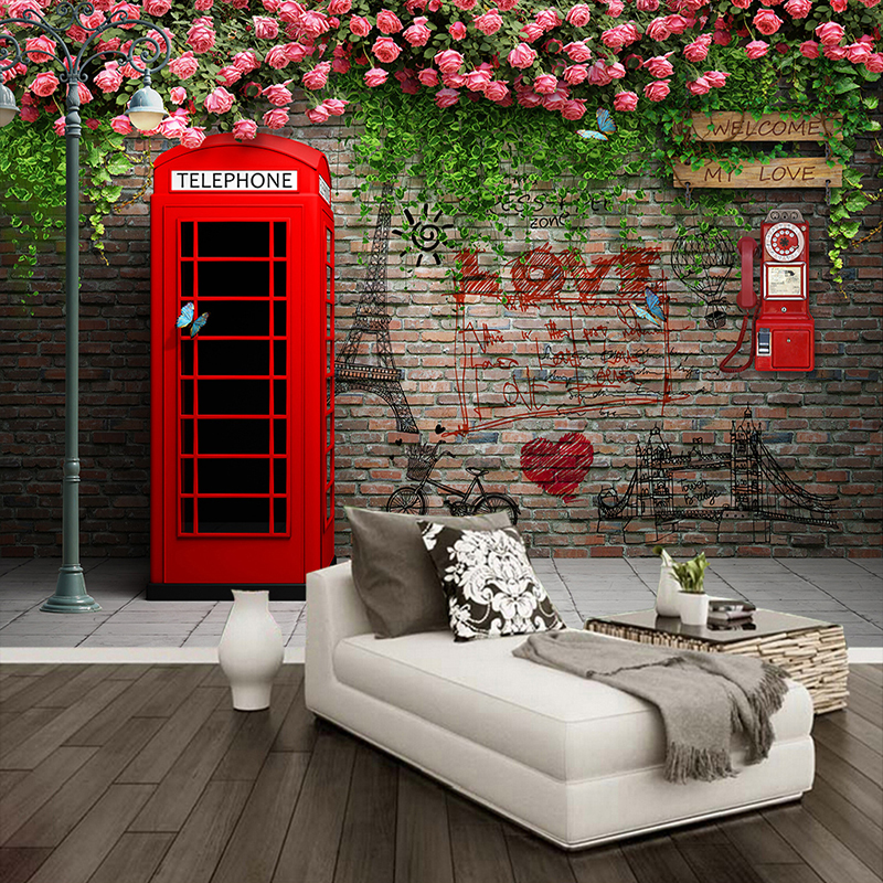 Обичај Фото Позадина Модерниот Лондон Телефонска Говорница се Зголеми 3D Ѕид Мурали Кафе Ресторан Дневна Соба Позадина