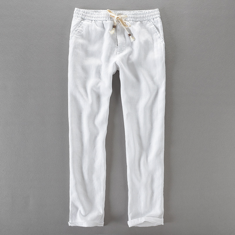 Лен панталони мажи губат еластична панталони мажите сосема неврзан панталони mens пролет лето панталони mens плус големина 30-40 pantalon