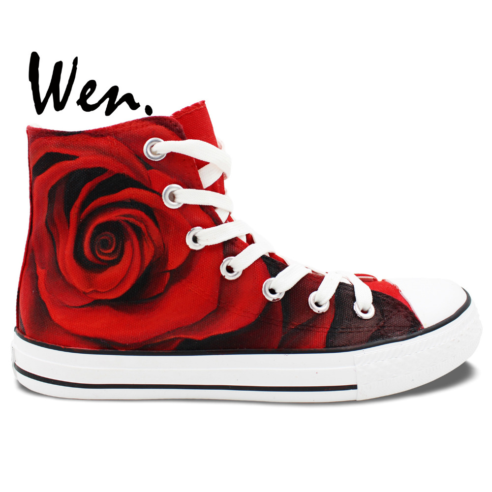 Вен Оригиналниот Дизајн Прилагодено Чевли Рачно Насликани Патики се Зголеми Сите Црвениот Цвет на Жената Високи Топ Платно Патики за Подароци