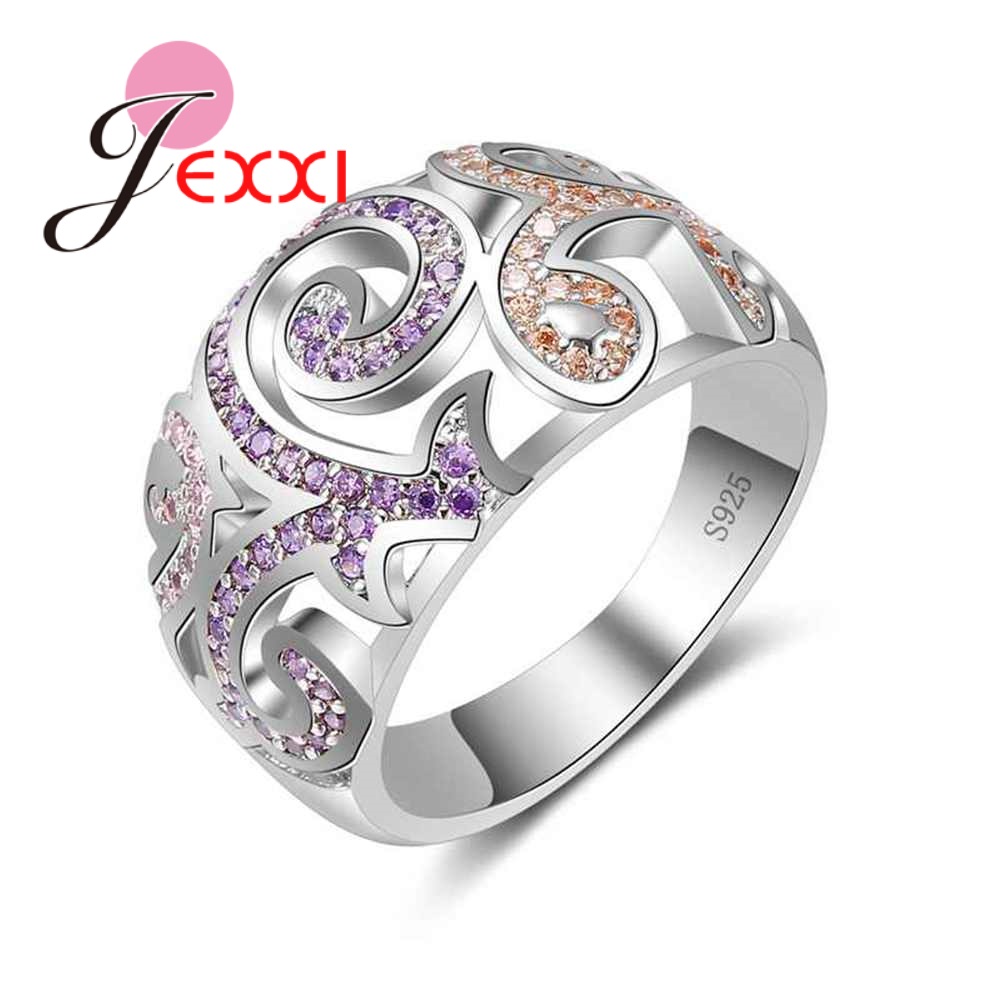 JEXXI Уникатен Дизајн Гроздобер Шупливи Надвор Прстени За Годишнината Партија Накит за Подарок Жените 925 Sterling Silver
