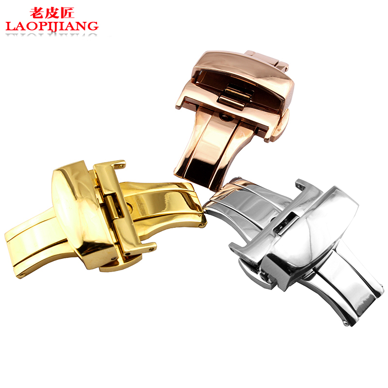 Laopijiang Кожа Watchband тока се зголеми злато пеперутка автоматски се види рака тока 10/12/14/16/18/20|22mm
