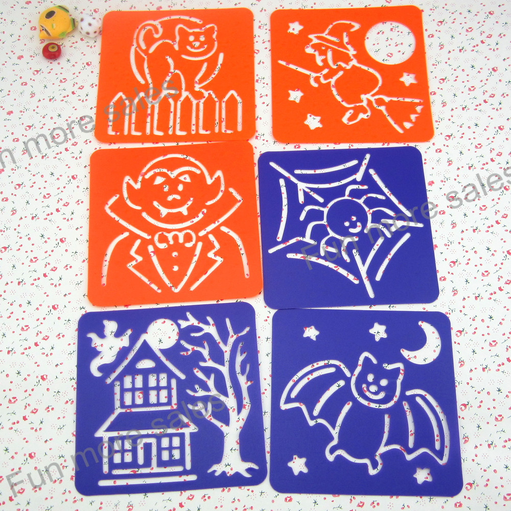 12Designs/set ноќта на Вештерките stencils за сликарство Деца цртеж шаблони Топла играчки за деца Hallowmas Сите светии' Ден 128x128mm