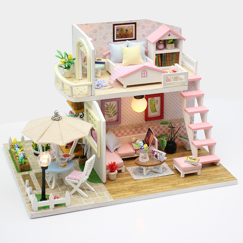 DIY Кукла Куќа Минијатурни Дрвени куклена куќа Miniaturas Мебел Играчка Куќа Кукла Играчки за Подарок Дома Декор Занает