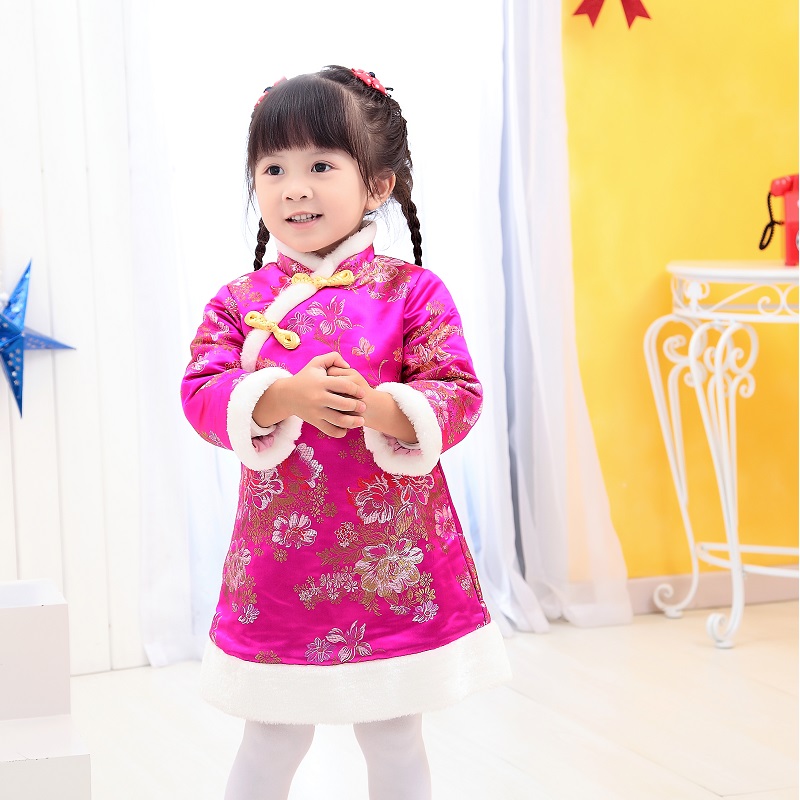 Кинеската Девојка Се Облекуваат Децата Хи-Pao Cheongsam За Девојка Кинеската Нова Година, Децата Црвено Зима Облекуваат