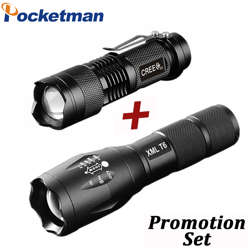 Промоција Сет! Топла Продажба LED Светилка КРИ T6 Тактички светло + П5 Мини Светилка Lanterna Zoomable Водоотпорен Светло