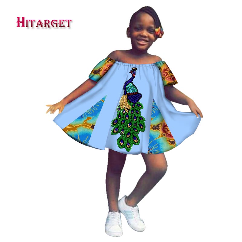 Нови Девојки Африкански Фустани Vestidos Fift Kanga Облека Dashiki Африкански Восок за Печатење Splice Ракави А-линија Фустани Облека WYT134