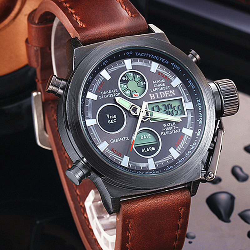 Мажите Часовници Луксузен Бренд се Нурне LED Дигитален часовник Спортски Воена Вистинска Кожа Прозрачна рачни часовници