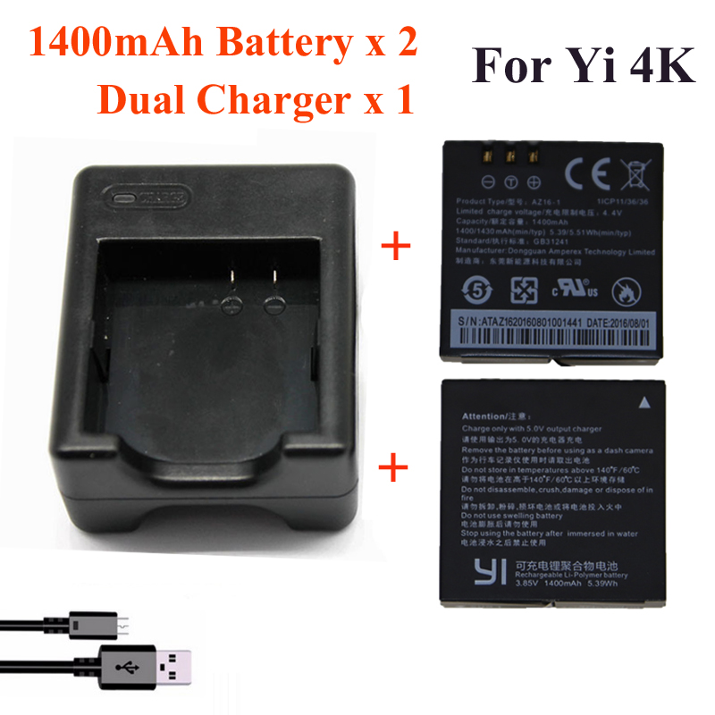 За Xiaomi Yi 4K 4K+Yi лајт,1400Mah 2 Парчиња Батеријата+Xiao Yi 2 Двојна Батерија Полнач За Спорт Yi 4K Акција Камера