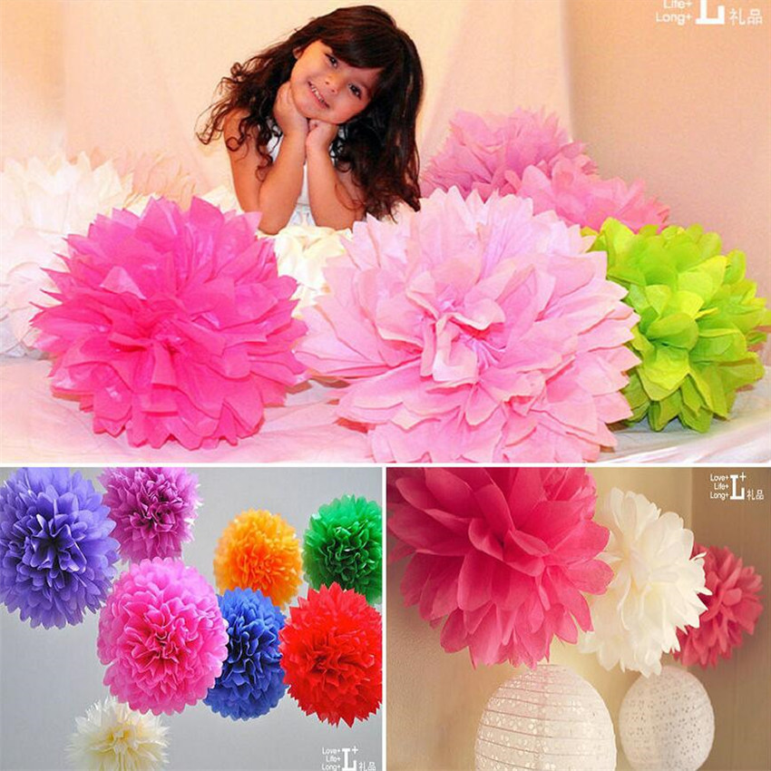 4 10cm 12pcs/многу Виси ткиво хартија пом пом цвеќиња се зголеми топки роденден/бебе туш/свадба декорација партија материјали