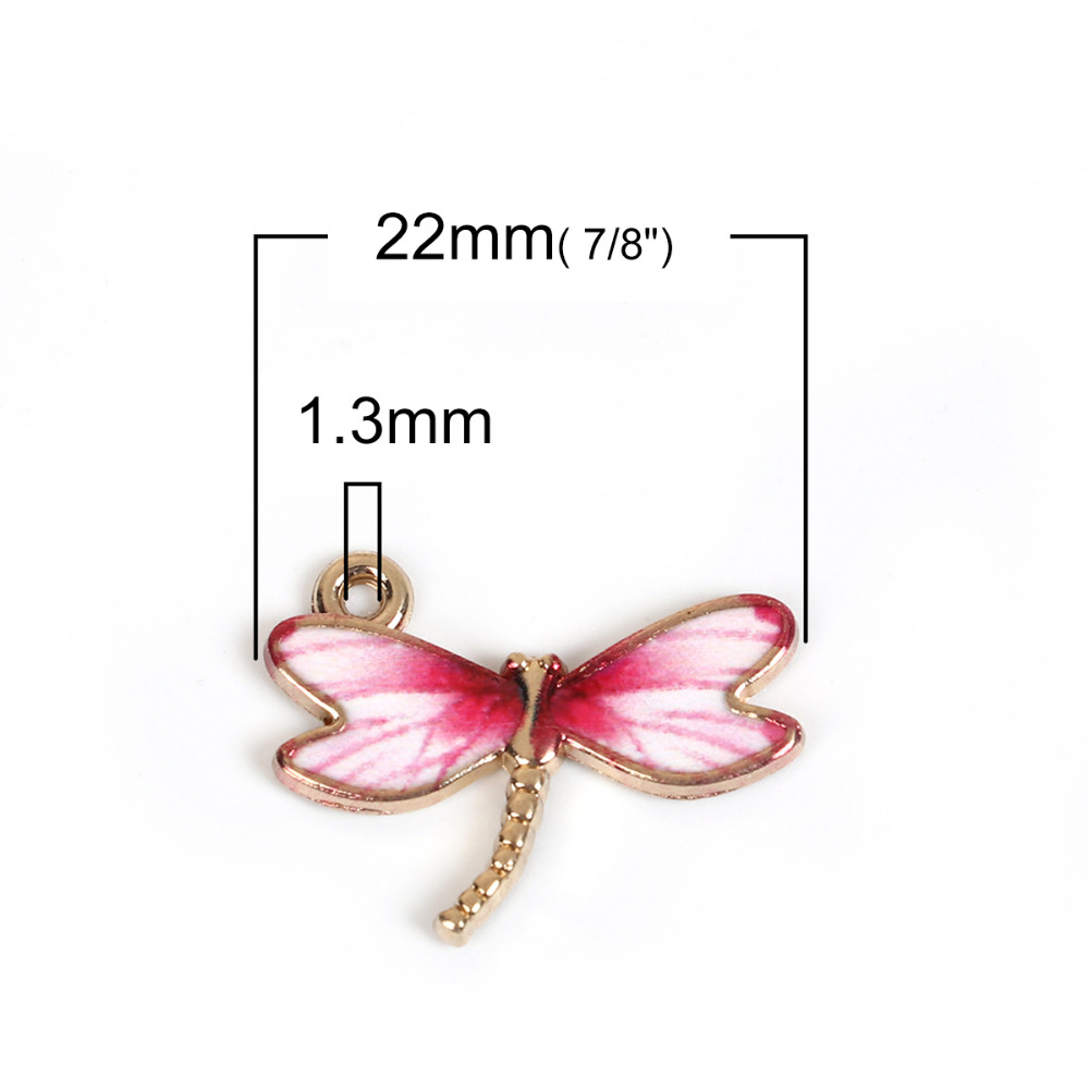 Doreen Кутија Цинк Базирани на Алуминиумски Шарм Dragonfly Животинско Жолта Сина, Розова Глеѓ Мода DIY Наоди 22mm x 17mm(
